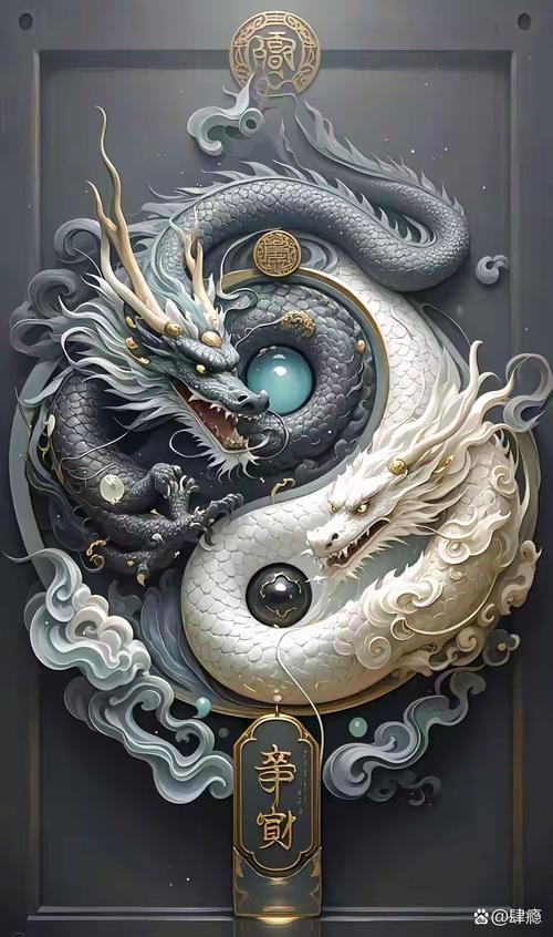 双龙吟虎啸/财源广进 #龙# #龙壁纸# #龙图